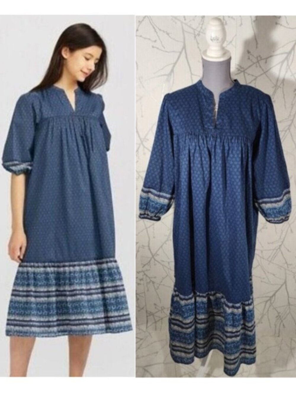 Anna Sui x Uniqlo Blue Boho Printed Flowy Midi Dress